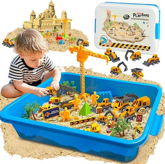 Construction Sensory Sand Kit for Kids 3-8, Sand Bin Sensory Toys | Non-toxic Magic Sand & Construction Tools, STEM Montessori Sensory Toys for Kids, Christmas & Birthday Gifts for Boys Girls