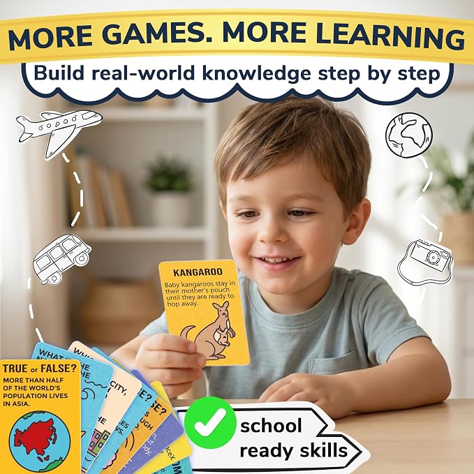 QUOKKA Trivia Games for Kids – 4SET World, Space, History & Human Body – Fun Card Game for Family Game Night – Educational Trivia Cards for Kids, Family and Adults – Travel Games for Boys & Girls 4-8