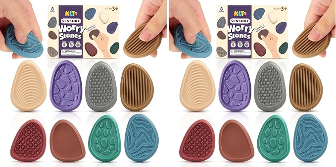 Fidget Toys Adults Sensory Stone: 16 Pack Texture Worry Stone for Kids Calming - Sensory Autism Toys for Stress Relief - Quiet Small Fidgets for Classroom Prizes