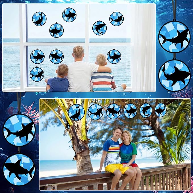 Qyeahkj 36 Set Shark Suncatchers Crafts Under the Sea Suncatchers Craft Ocean Fish Tissue Paper Kit Summer Fish Tissue Paper kit Window Hanging Decoration for Home Art Project Party Favor Gift