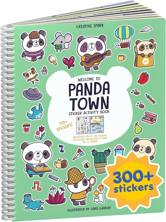 Cupkin Panda Coloring & Sticker Activity Book | 300+ Stickers | Spiral-bound kids craft format with 8 scenes, 8 art pages, side-by-side viewing, and an easy-peel design for ages 2–8