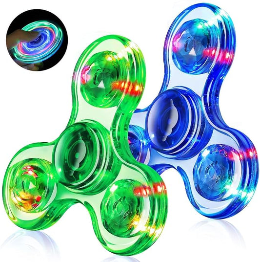 Fidget Spinner 2 Pack, Light up Sensory Fidget Toys Adults Kids Autism ADHD | Kids Travel Toys Anxiety Stress Relief Teen Boy Gifts, Classroom Prizes Glow Birthday Party Graduation Gift Stocking Stuffers
