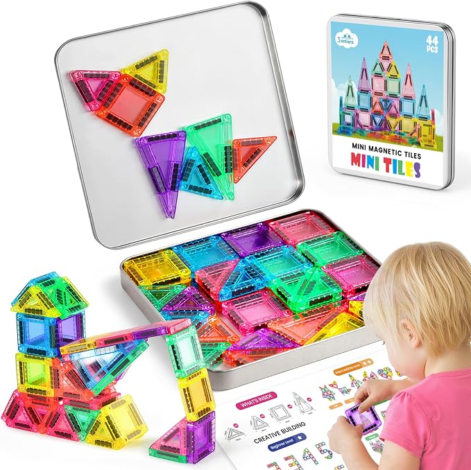 3 otters Mini Magnetic Tiles with Case, 42PCS | Travel Size, STEM Building Toys, STEM Building Toys, Classroom Prize, Screenless Play, Gifts for Toddlers