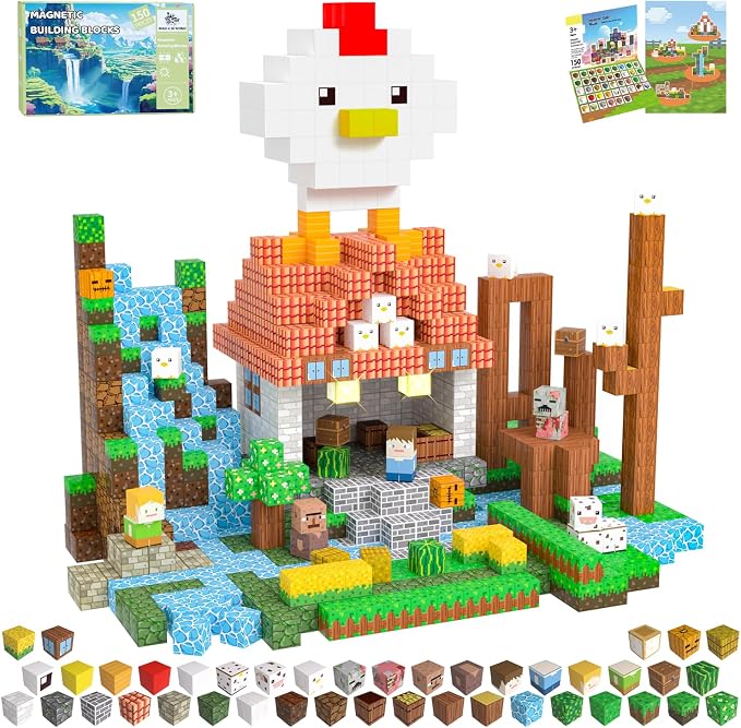 Magnetic Blocks, 150PCS Light Up Building Cube Toys Gifts for Kids | Magnetic Cubes, 0.8 inches Building Blocks, 2PCS Light Up Blocks, STEM Toys Christmas Birthday Gifts for Kids Boys Girls