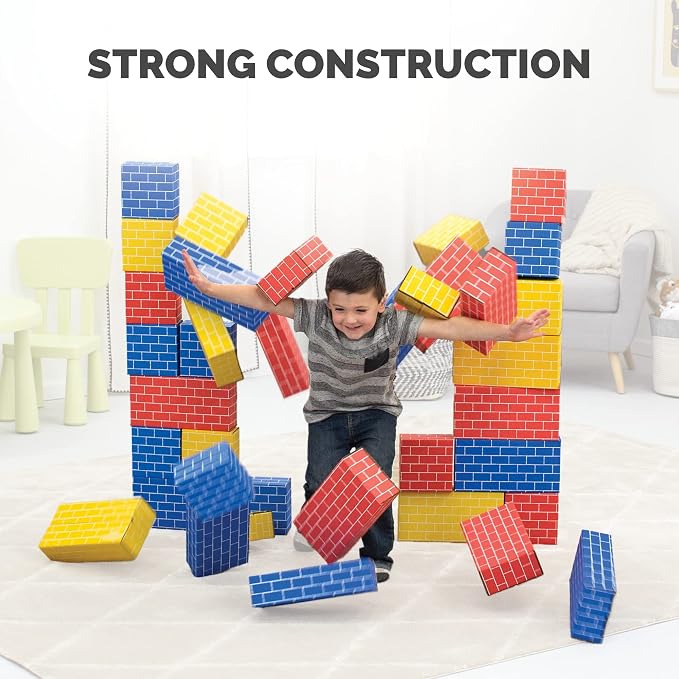 BB at Play Heavy Duty Kids Jumbo Cardboard Building Blocks, 20 PK | 10 Large and 10 Medium Stackabke Blocks, Easy To Assemble, Durable and Encourages Open Play for Kids and Families
