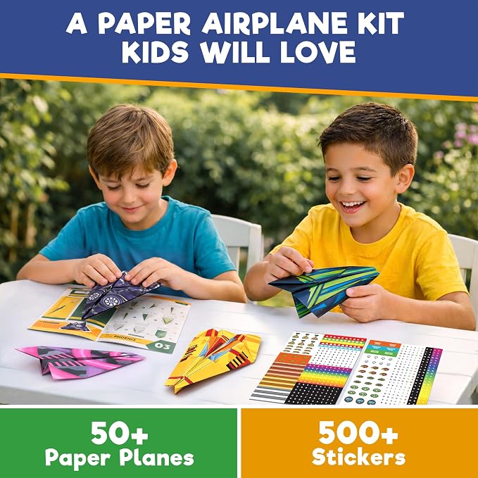Doctor Jupiter Paper Airplane Book Kit for Kids Ages 4+, Craft Toy | Birthday Gift Ideas for Boys & Girls Ages 4,5,6,7,8,9,10, Origami Kit, STEM Learning Toy, 50+ Planes, 500+ Stickers