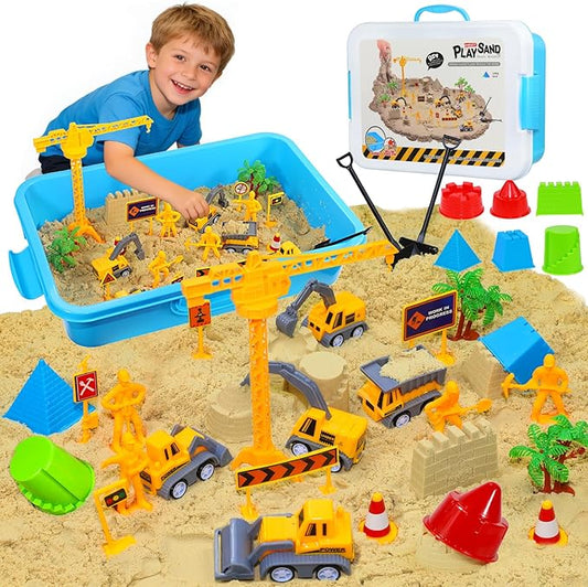 Construction Sensory Sand Kit, Complete Sensory Bin with Lid | 2.64lbs Magic Sand, Construction Tools, STEM Montessori Construction Sensory Toys for Kids 3-8, Boy Christmas Birthday Gifts