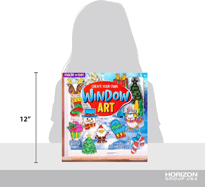 Made By Me Create Your Own Holiday Window Art by Horizon Group USA, Make 20 Projects, Includes Winter-Themed Suncatcher Frames & Window Clings, Glitter Paint, Paint Tubes, Suction Cups & Cording