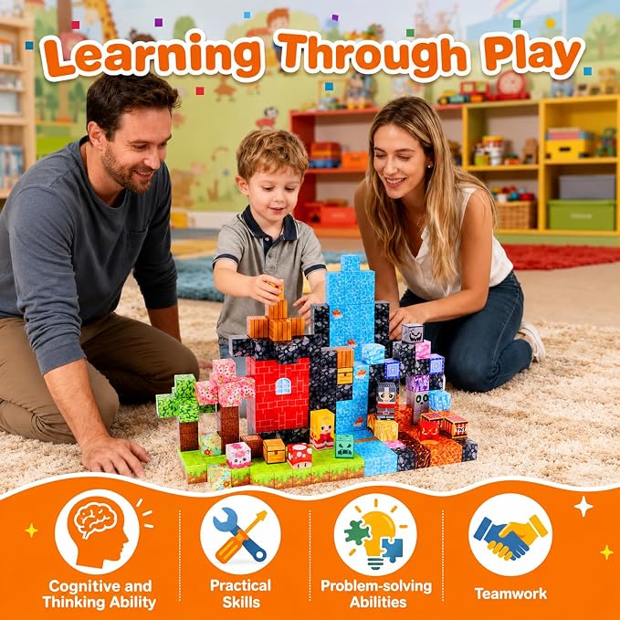 208PCS Magnetic Building Blocks Set for Kids Ages 3-8, 0.8in Magnetic Cubes STEM Construction Toy, 3D Magnet Building Blocks for Boys Girls, Birthday