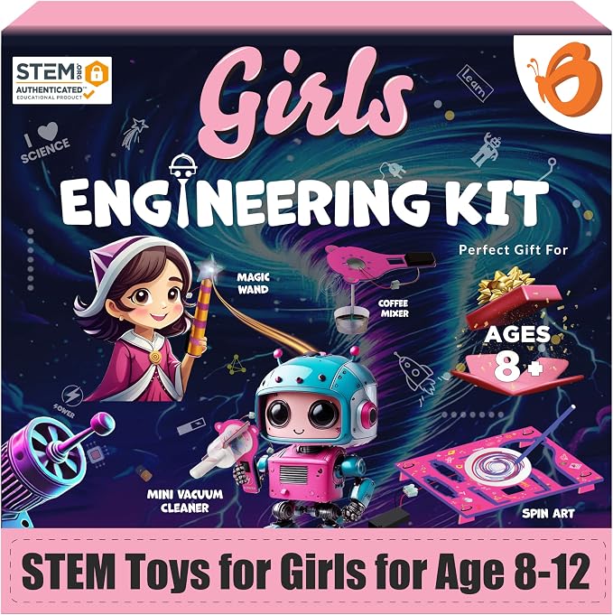 Butterfly EduFields 100+ Girls Engineering Science Kit for Kids Age 8-12 | 100+ STEM Projects & Science Experiments | Educational Learning Toy | Birthday Gifts for 8 9 10 11 12 Year Old Girls