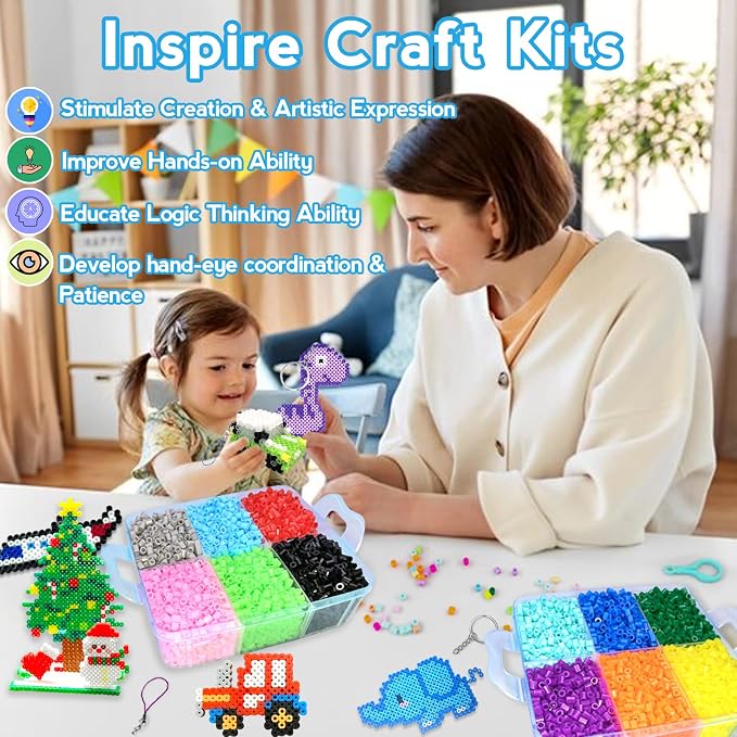 11000 Fuse Beads Kit for Kids-20 Colors 5mm Bead Craft Set with Storage Box, Pegboard, Ironing Paper and Accessories, DIY Craft Kits, Arts and Crafts Set Toys Gifts for Girls & Boys Birthday Christmas