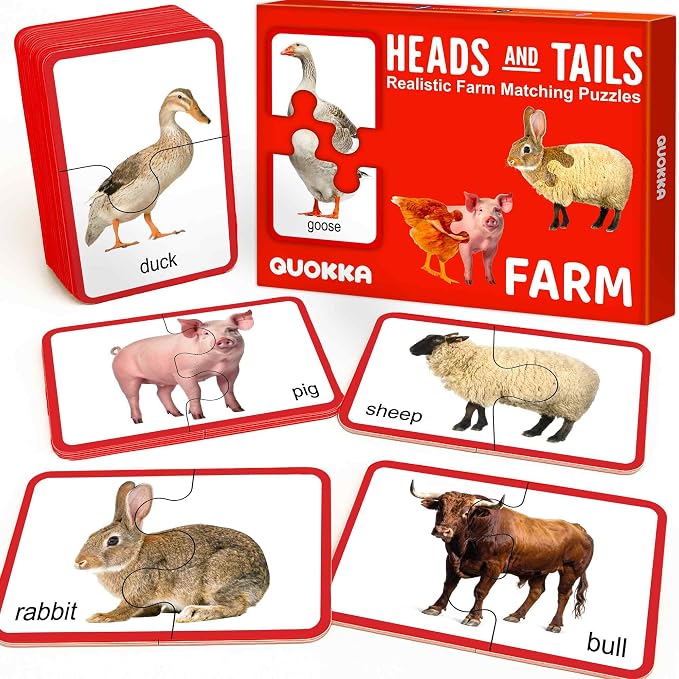Puzzles for Kids Ages 2-4 - 16 Matching Kids Puzzles Ages 3-5 | 100% Self-Correcting Educational Puzzles with 16 Realistic Farm Animals - 32 Pieces Memory Matching Games for Boys and Girls