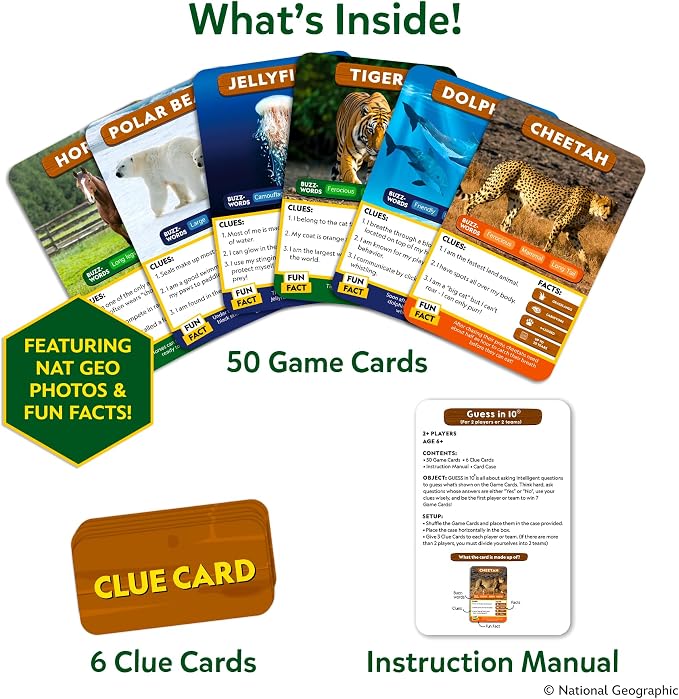 Skillmatics Guess in 10 Game – National Geographic Animals, Gift for Kids | Educational Cards, Family Trivia Game, Travel Toy & STEM Board Game, Screen-Free Fun, Boys & Girls Ages 6, 7, 8, 9 and Up
