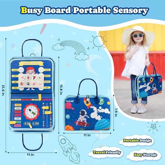 Montessori Busy Board & Busy Book for Toddlers, 25+ Learning Activities Sensory Toy, Fine Motor Skills Educational Activity Book, Quiet Travel Toy for Airplane & Car, Birthday Gift for Boys Girls