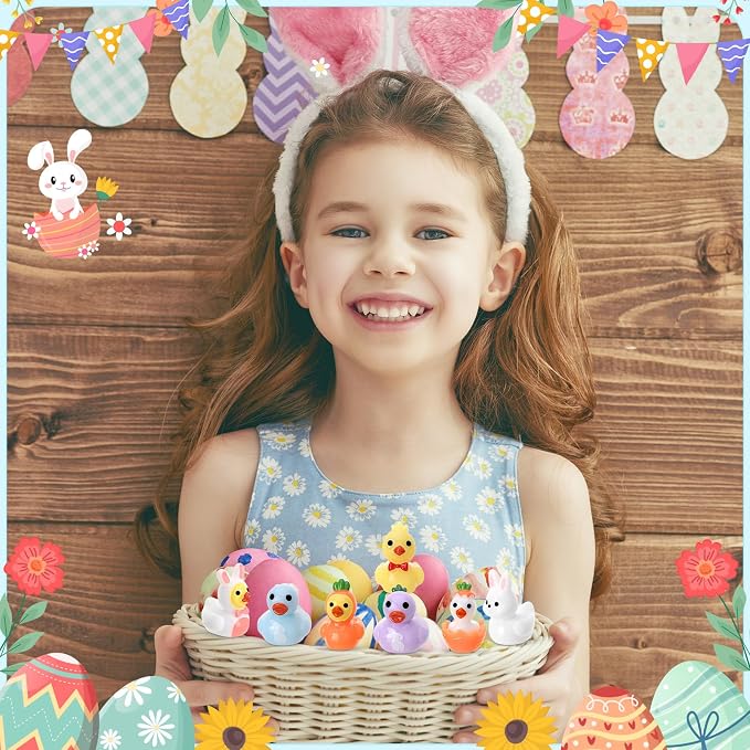 80 Pack Easter Ducks Toy Figures, Novelty Rabbit Dress up Duck | Tiny Ducks to Hide, Easter Bunny Party Favor Gift Decoration (16 Styles)