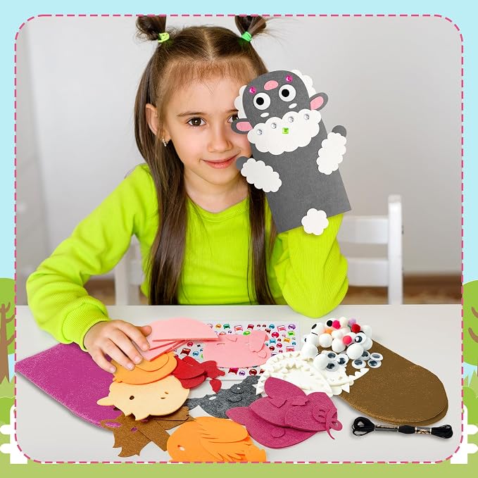 WATINC Hand Puppet Making Kit, Felt Sock Puppet Toys for Kids (Farm A) | 6 Styles, Make Your Own Storytelling & Role Play Crafts, Creative Group Activity, Party Favors & Gifts for Kids Ages 4-8