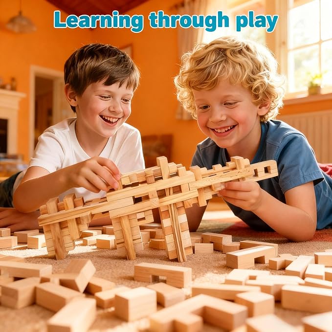 STEM Wooden Building Blocks, Toy Gun Style | Natural Wood without Paint and Rough Edges