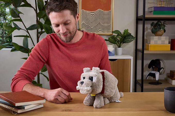 Mattel Minecraft Dennis the Wolf Plush Toy with Sound and Feeding Action | Food Mode, Stuffed Animal, Inspired by A Minecraft Movie (Amazon Exclusive)