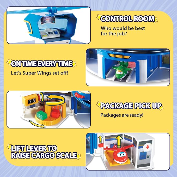 Super Wings World Airport Playset, Includes 2" Transform-a-Bot Jett and Donnie Figures, Preschool Educational Learning Toys for Boys and Girls Age 3 4 5 6, Birthday Gifts for Kids
