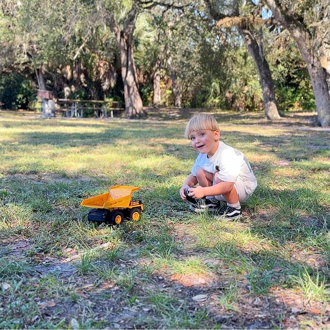 9-Channel RC Dump Truck Toy | 1:18 Scale Construction Vehicle with Working Bed, Lights & Sounds, All-Terrain Tires, 100-Min Rechargeable Battery, 2026 New STEM Birthday Gift for Kids 6-12 & Adults