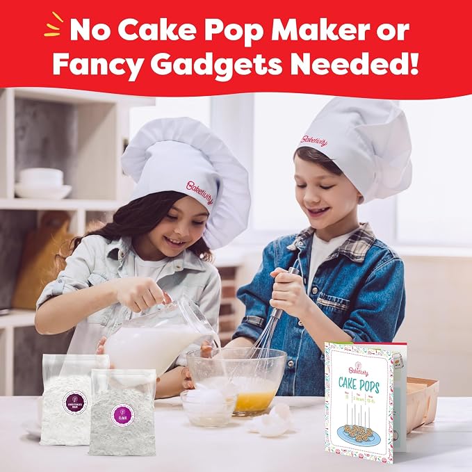 Baketivity DIY Cake Pop Kids Baking Kit with Pre-Measured Ingredients | Bake 10–12 Treats with Decorating Supplies, Activity Book, and Simple Recipe Gift Idea for Boys and Girls Ages 4-12