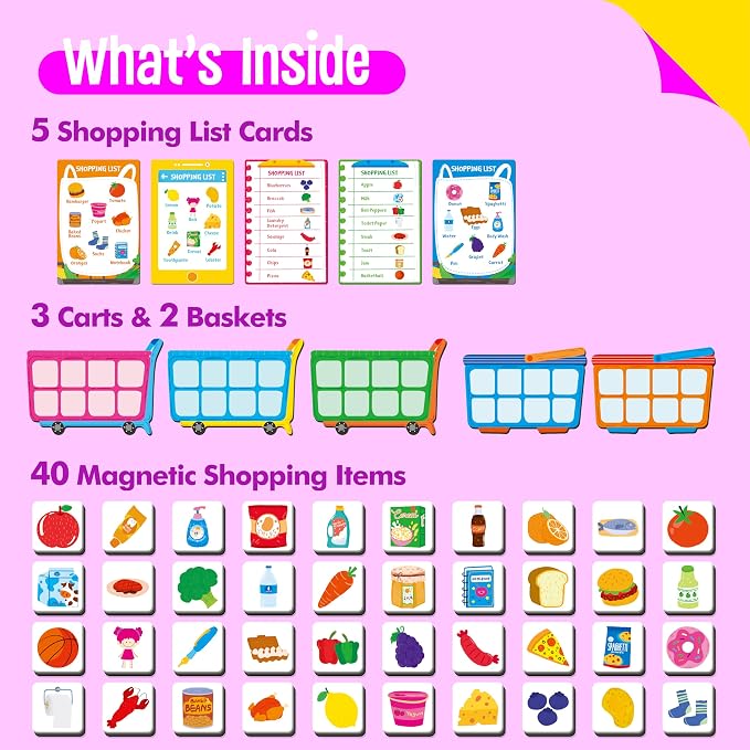 Magnetic Shopping List Game, Funny Groceries Matching Memory Game, Race to Collect Your Items Educational Toy for Boys & Girls at Home