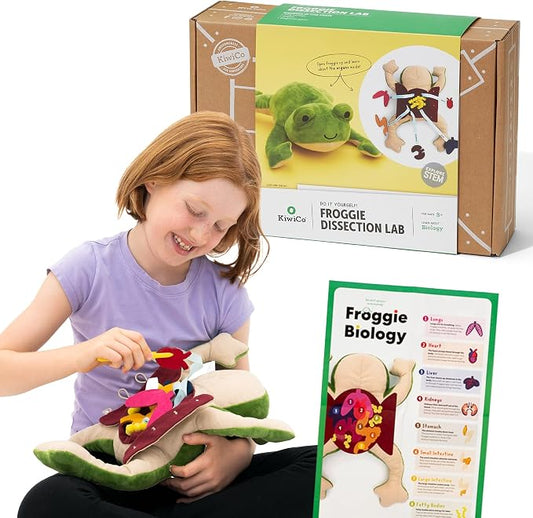 KiwiCo Froggie Lab Dissection Plush Toy | 5-Piece Organ Anatomy Learning Activity | Interactive Biology STEM Stuffed Animal for Kids Ages 3+ - Art & Science Gift