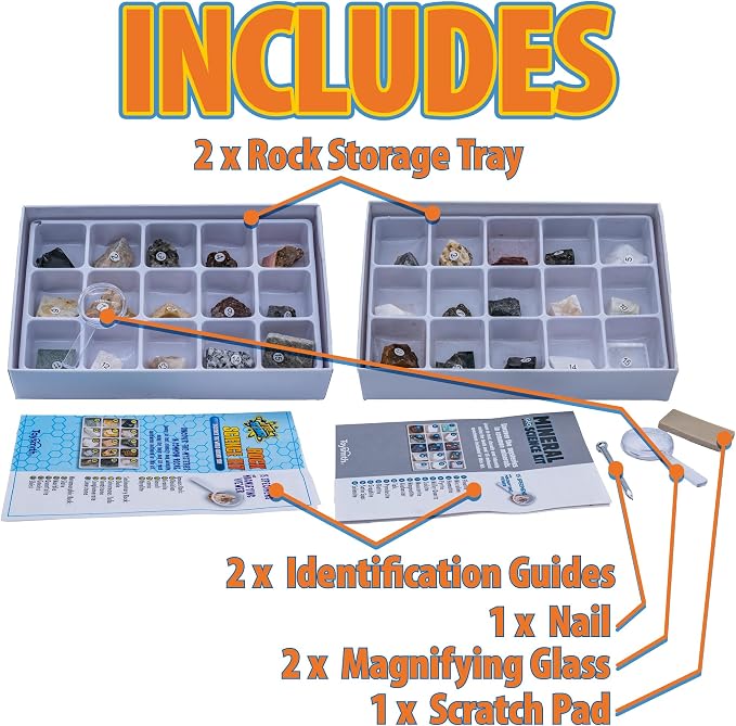 Toysmith STEM Rock & Mineral Science Kit for Kids - 30 Geology Specimens with Viewer, Identification Tools & Testing Tools - Geology Set for Young Geologists, Ages 8+