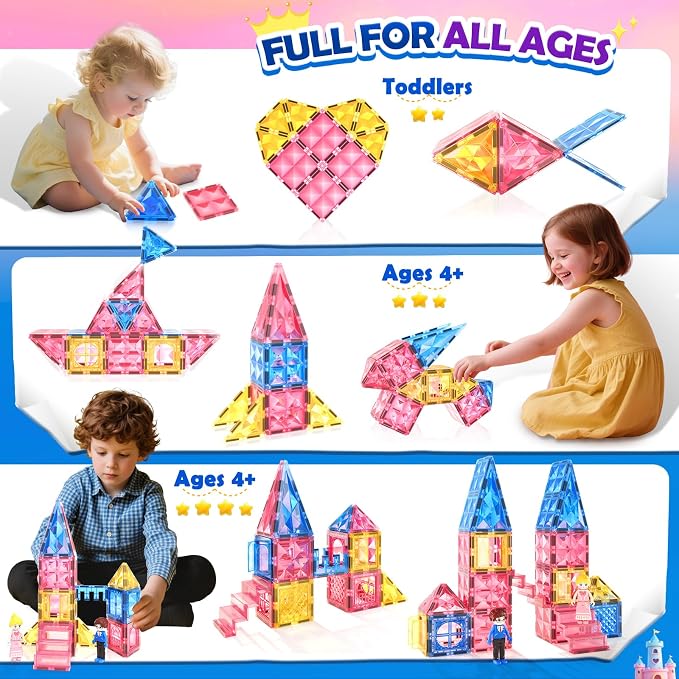 Diamond Magnetic Tiles Princess Castle Building Girls Toys ages 3-12 Games | Magnet Building Blocks STEM Montessori Learning Toys Girls Gift Xmas Birthday Present 3-5 4-8 9-12 Year Old Kids