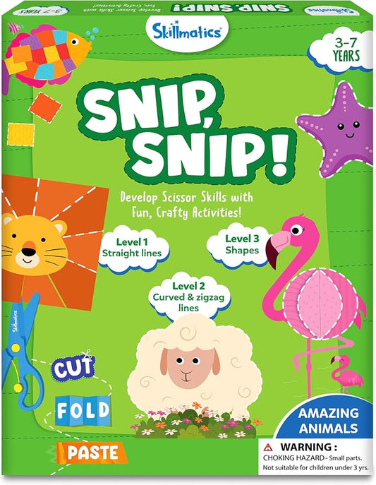 Skillmatics Snip Snip Animals, Scissor Skills Toy, Felt Craft Gift for Kids | Cutting Activity, Safety Scissors, Fine Motor Skills for Preschool, Screen-Free, Learning Toy, Girls & Boys Ages 3, 4, 5, 6