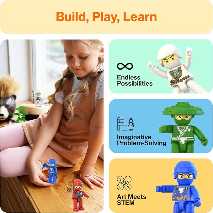 PicassoTiles Ninja Action Characters for Magnetic Tiles Building Block Toy Sets Accessory Add On Kit for Magnet Tile Playsets for Toddlers Boys Girls Ages 3+ Pretend Play STEM Educational Toys PTA14