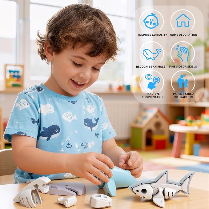 Magnetic Ocean Animals Building Toys,STEM Toddler Learning Toys 3D Puzzle Sea Animals for Boys Girls, Educational Magnetic Travel Montessori Toy Turtle Whale Shark,Unique Birthday Gift for Kids 3 4 5
