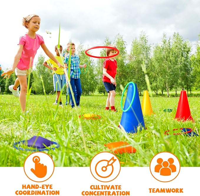 31 PCS Christmas Carnival Games, 3 in 1 Indoor Outdoor Bean Bag Ring Toss Games for Kids Birthday Party, Plastic Soft Cones Yard Lawn Game for Family Party Kid's Gift