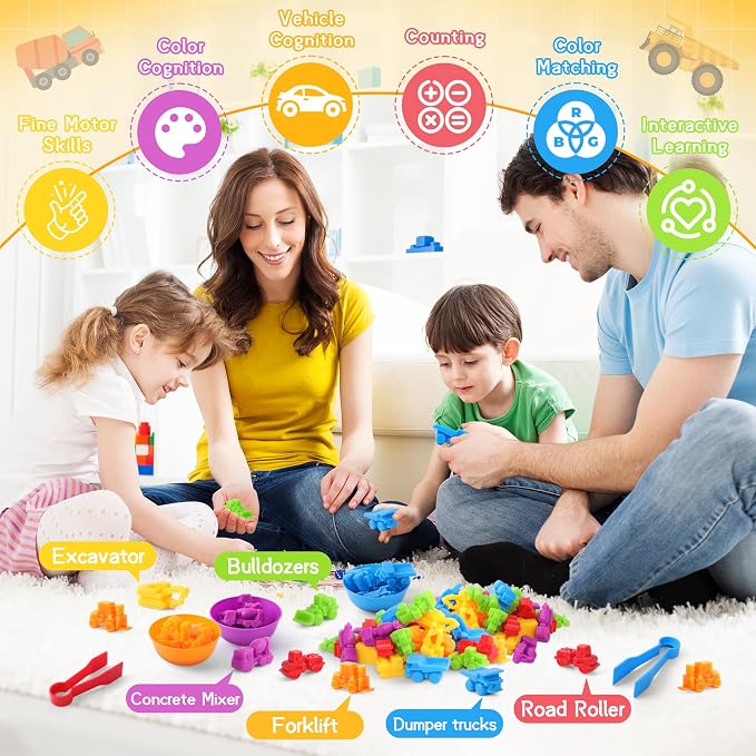 RAEQKS Counting Sorting Toys Matching Stacking Games with Bowls Sensory Preschool Learning Activities Educational Montessori Stacking Toy Gifts Sets for Kids Aged 3 4 5 Years Old Boys Girls