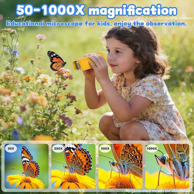 1000X Handheld Microscope for Kids: Pocket Digital Microscope with 1080P&2.0''IPS Screen&Photo/Video - Portable Edu Science Kits for Girls Boys - STEM Toys Birthday Gifts Ages 3-6 6-12(Orange)