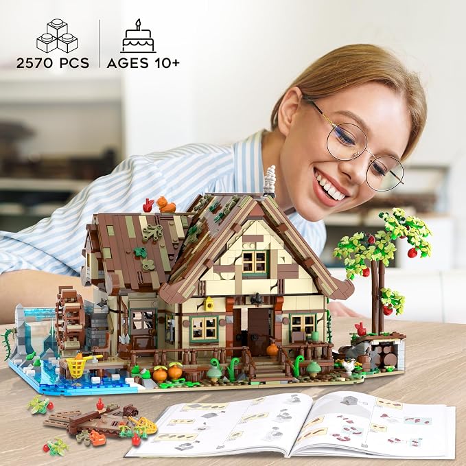 INSOON Wood Cabin Building Set with Lights for Adults, Forest House Kit | Cozy Cottage Display Model Mini Building Blocks with Animal Botanical, Home Office Decor Gift for Women Men Teens (2570 PCS)