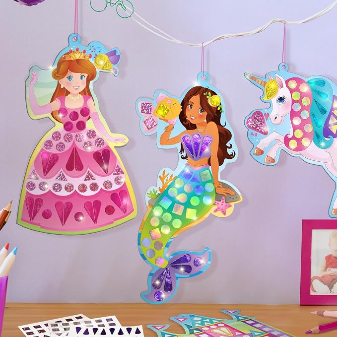 Imagimake Mirror Mosaic - Princess & Unicorn, 10 Templates, 950+ Stickers | Mess-Free Craft Activity, Screen-Free Creative Play, DIY Art Kit for Kids, Birthday Gift for Girls Ages 3,4,5,6,7 Years Old