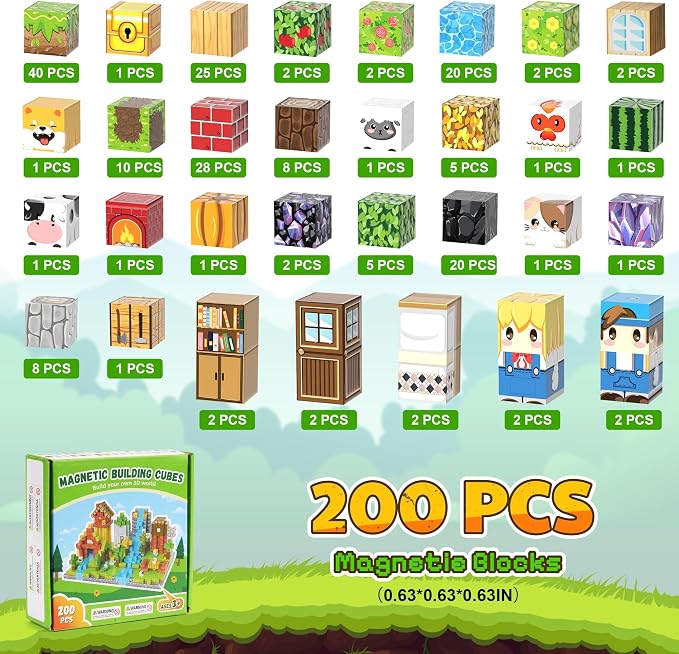 100PCS Magnetic Blocks, Magnetic Building Blocks, 0.78in Magnetic Building | STEM Game Stacking Toys for Kids, Birthday Gifts for Boys and Girls Age 3+ Years Old