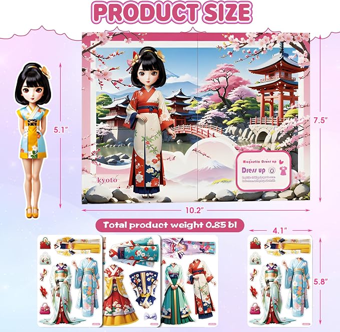 Magnetic Dress Up Dolls for Girls - Princess Magnet Paper Dolls Book with 3D City Buildings - Travel Car Trip Quiet Book Game Toys Easter Birthday Gifts for Kids Toddlers Ages 3 4 5 6 7(Style C)