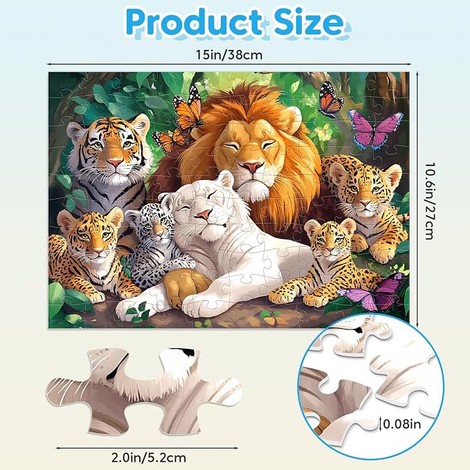 Jeacirio Kids Puzzles Ages 5-8 - Wild Animals Puzzles 100 Piece Jigsaw Puzzles for Kids Ages 4-6 Toddler Puzzle, World of Animals Collection Puzzles Gift Educational Toys for Boys and Girls 4-Pack