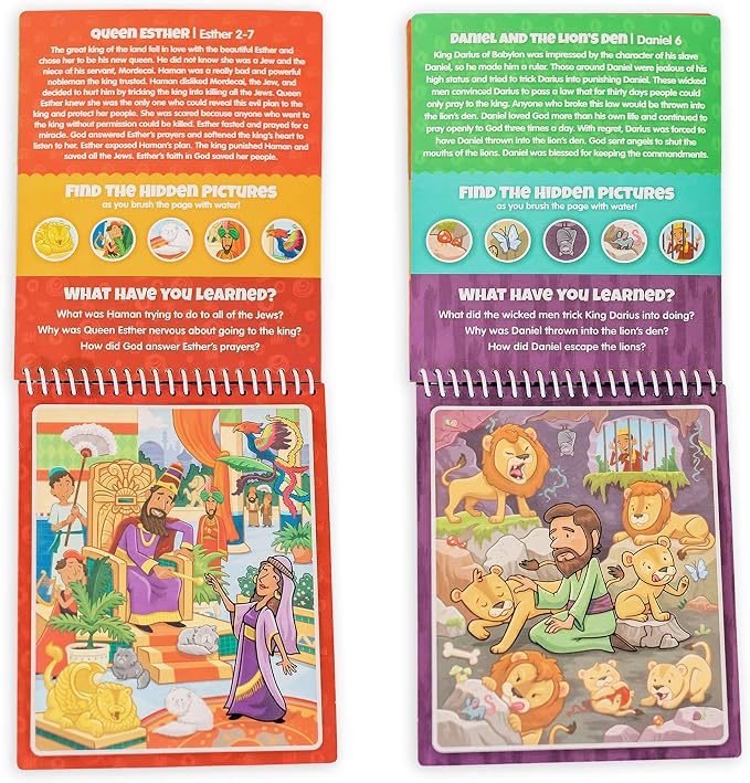 Aqua Brush 2 Pack | Old Testament #1 and Old Testament #2 Color with Water Activity Books, Bible School, Preschool, Elementary, Primary, Christian, Religion, for Kids Ages 3+