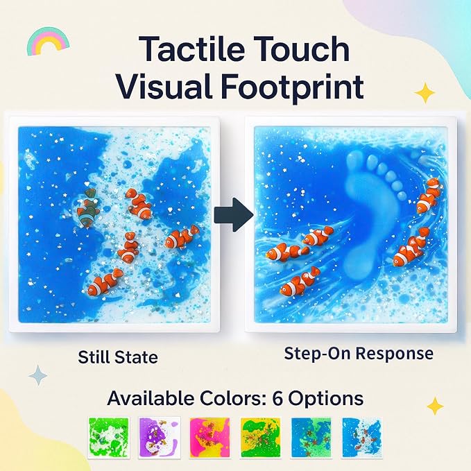 Liquid Sensory Floor Tiles for Toddlers 3+: 12" Ocean Mats, 6 Pack | Sea Creatures Move Through Colorful Liquid with Each Step for Ocean Sensory Play, Movement Games, Playrooms, and Classrooms