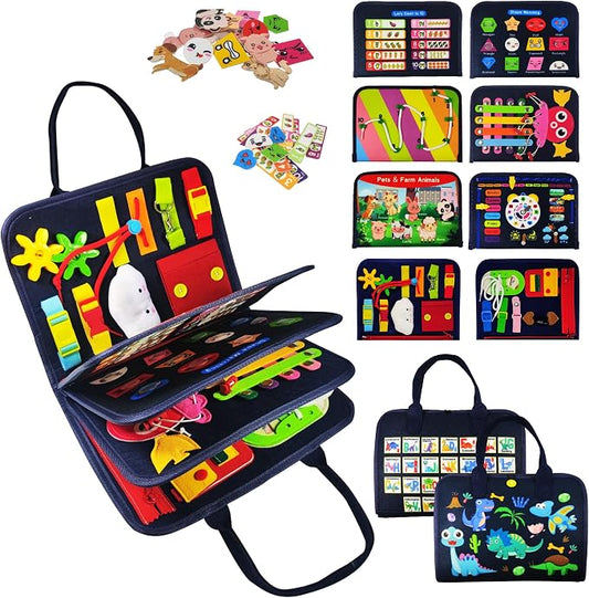 TenFans Busy Board for Toddlers 3+ Years Old, Montessori Sensory Toy | 8-Layer Felt, Educational Learning Fine Motor Skills Activity Board, Travel Toys for Car Airplane, Gifts for Boys Girls
