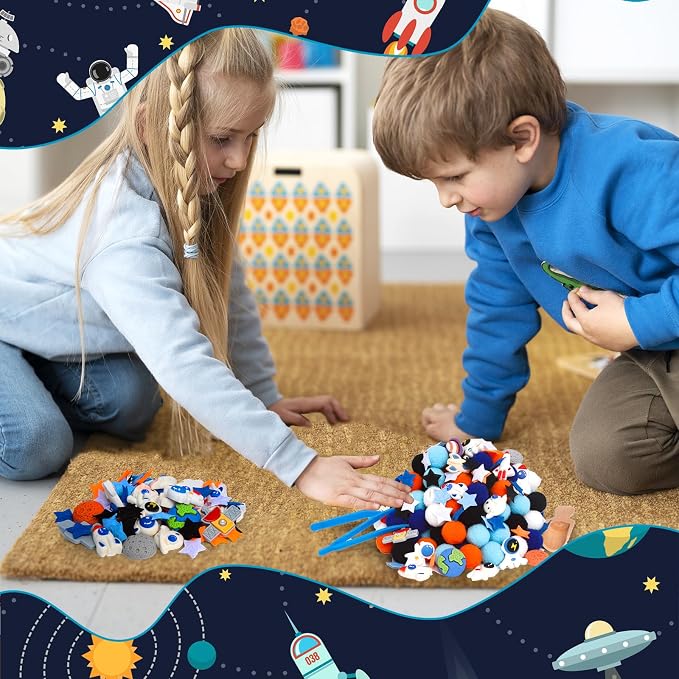 236pcs Space Sensory Bin Filler Fine Motor Toys Astronaut Spaceship Sensory Bin Items Astronauts Saturn Moon Mars Earth Rocket Planet Satellite Space Shuttle Stars for Preschool Education Activities