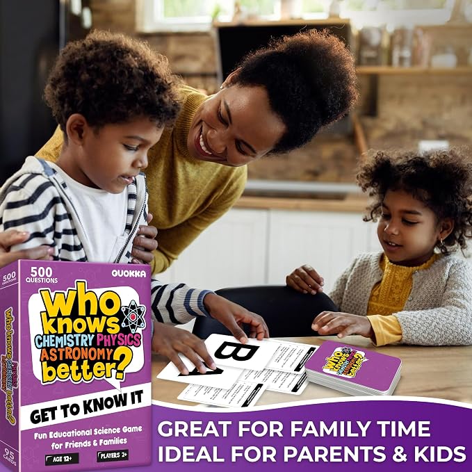 Quokka Card Games for Kids 8-12 - Board Family Games for Kids and Adults | Science Trivia Cards for Family Game Night - Who Knows Chemistry Physics Astronomy Better - Fun Game for Families and Teens