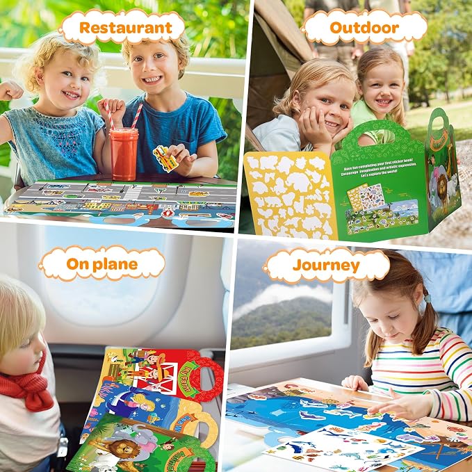 4 Sets Reusable Sticker Books for Toddler 1-3, Activity Books for Toddlers 2-4, Arts Crafts Jelly Stickers Travel Toys for Kids 3-5, Holiday and Birthday Gifts Easter Basket Stuffers for Boys Girls