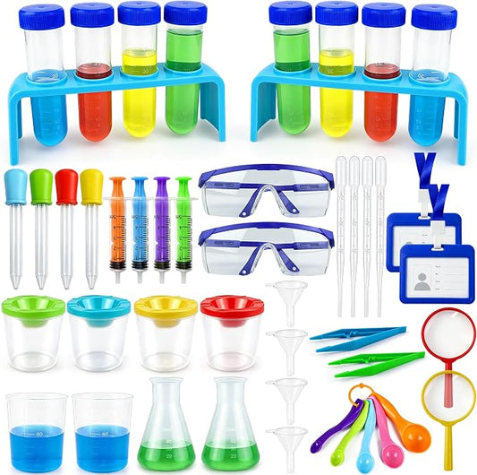 43PCS Science Lab Kit 2Sets Plastic Experiments Beakers and Test Tubes Set | Science Experiments for 6-8 Junior Chemistry Set for Girls and Boys Classroom or Home Use for Students Learning