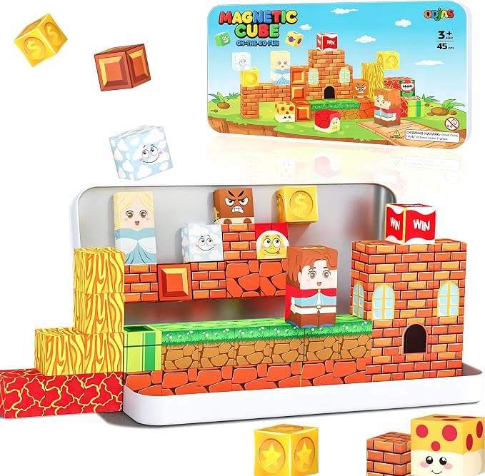 Mini Magnetic Building Blocks Travel Set with Case, 45pcs Travel Toys | STEM Educational Sensory Toys, Travel Size Magnetic Blocks for Kids Ages 3-5 Boys Girls, Learning Gift for Boys Girls