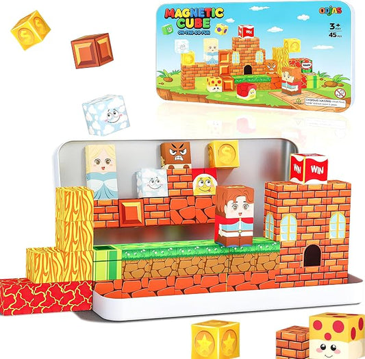 Mini Magnetic Building Blocks Travel Set with Case, 45pcs Travel Toys | STEM Educational Sensory Toys, Travel Size Magnetic Blocks for Kids Ages 3-5 Boys Girls, Learning Gift for Boys Girls