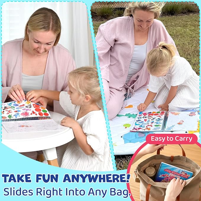 Reusable Sticker Book for Girls - Mermaid Princess Dress Up, 75 Stickers | 75 Washable Jelly Stickers, 7 Play Scenes, Mermaid Travel & Road Trip Toys, Sticker Activity Book for Toddler 1-3 & 2-4